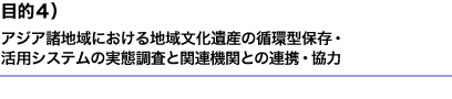 目的４）アジア諸地域における地域文化遺産の循環型保存・活用システムの実態調査と関連機関との連携・協力
